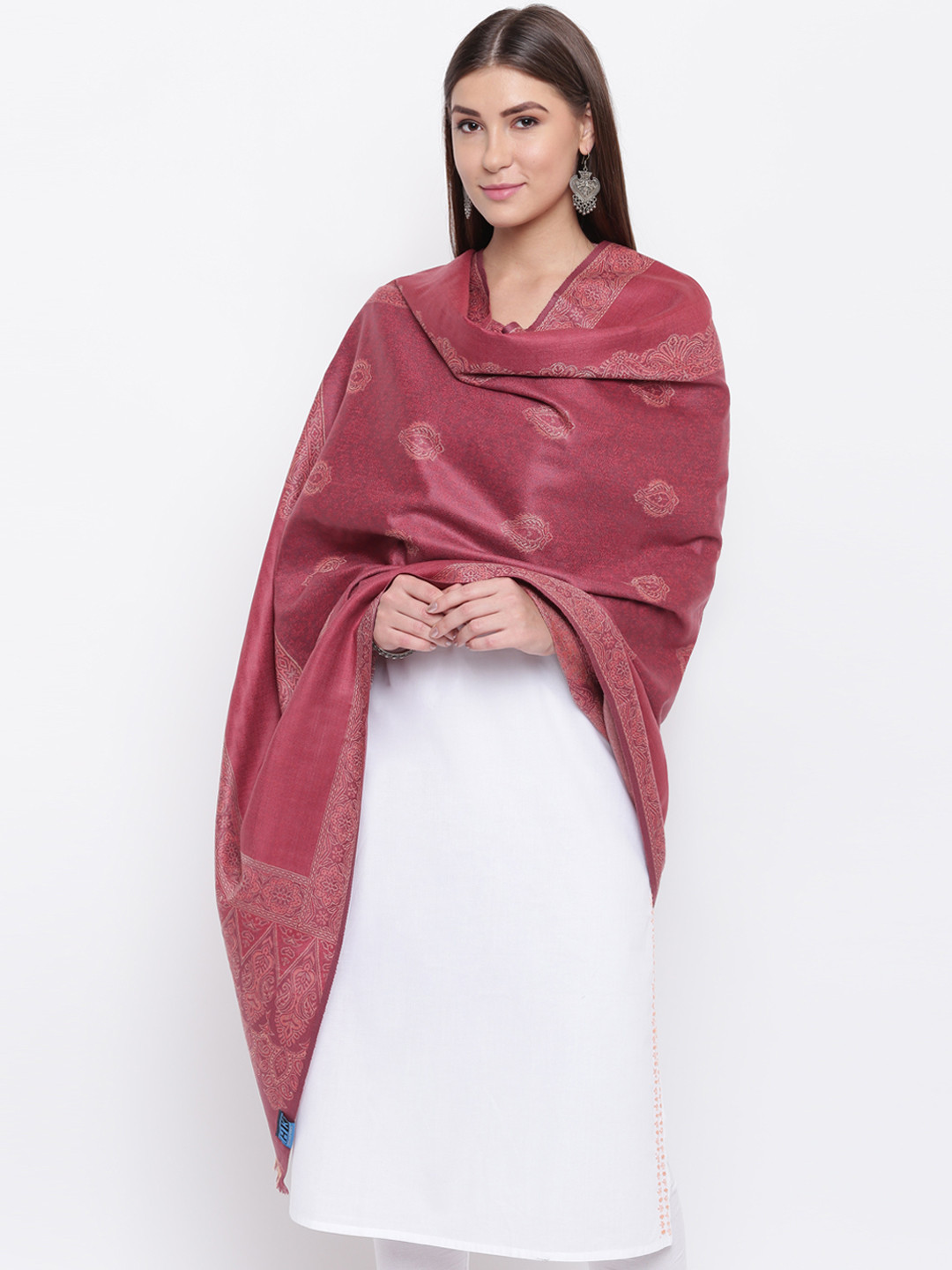 

HK colours of fashion Woven Pink & Beige Ethnic Printed Shawl