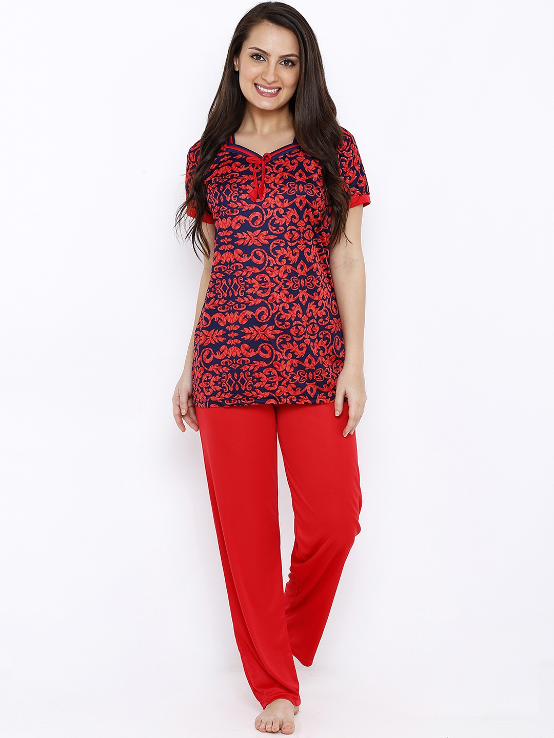 

Pretty Awesome Women Red & Black Printed Nightsuit