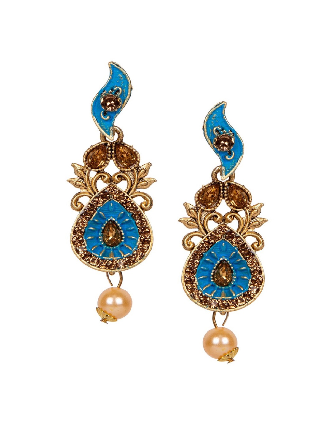 

ANIKAS CREATION Blue & Gold-Plated Teardrop Shaped Drop Earrings