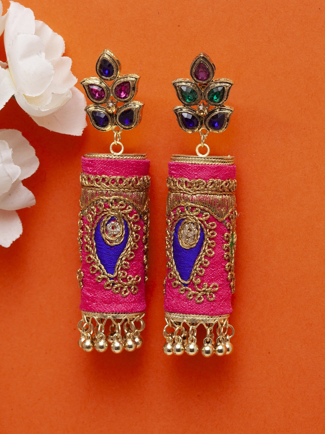 

Moedbuille Gold-Plated & Pink Handcrafted Dome Shaped Jhumkas