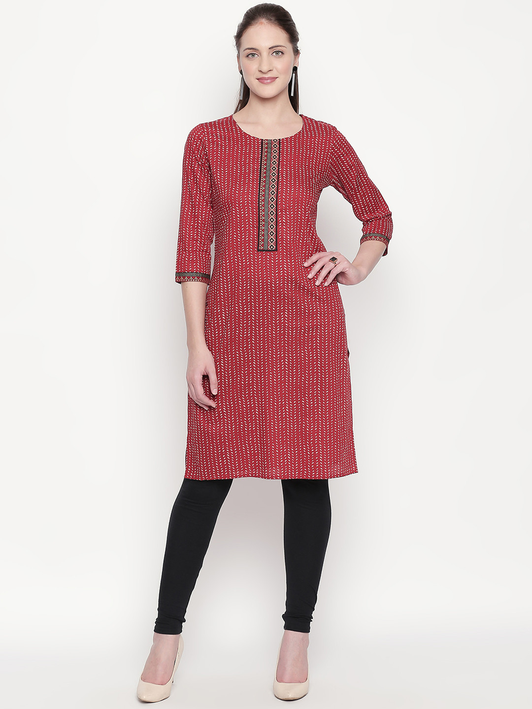 

RANGMANCH BY PANTALOONS Women Maroon Printed Straight Kurta