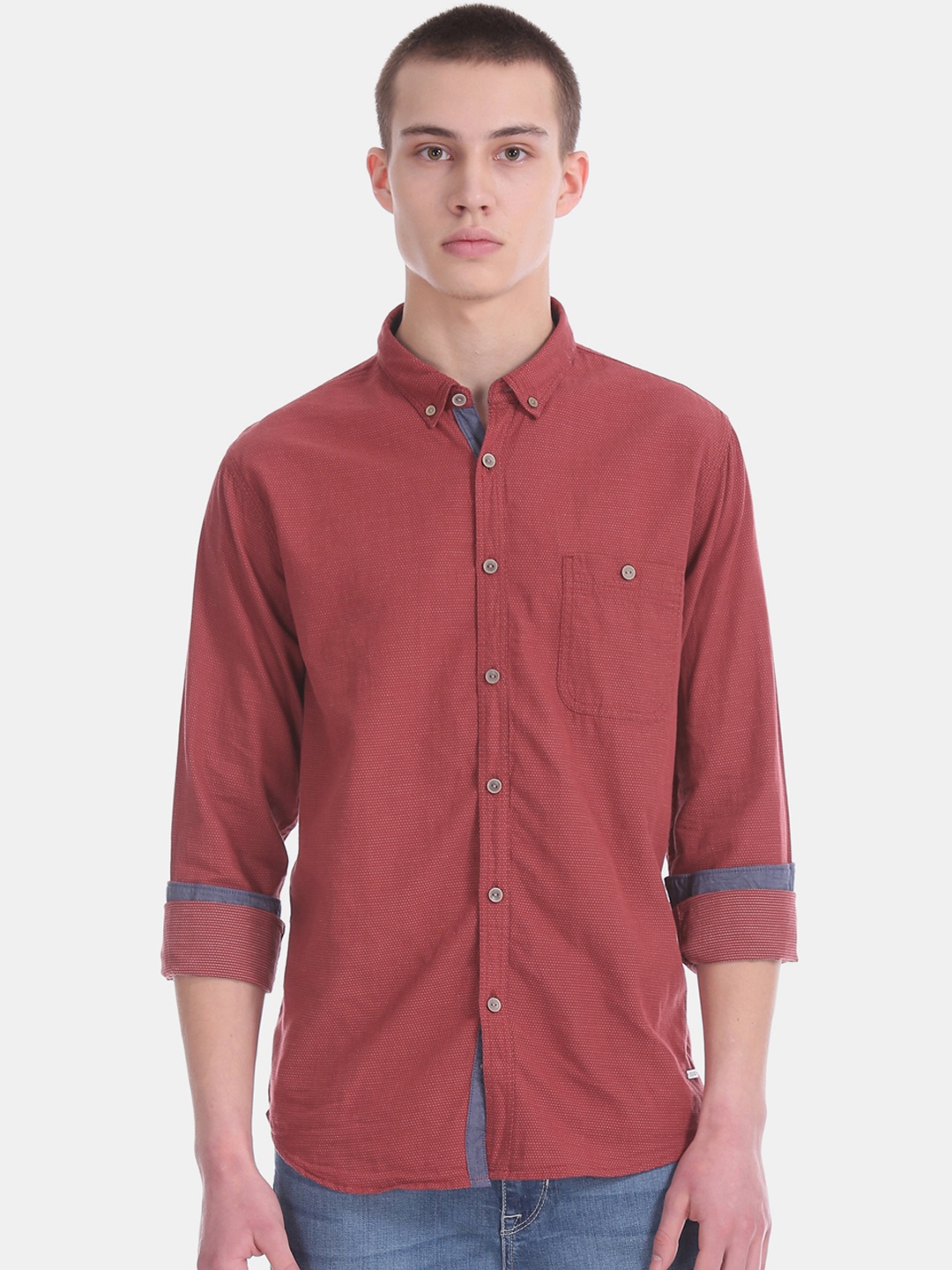 

Cherokee Men Rust Red Regular Fit Printed Casual Shirt