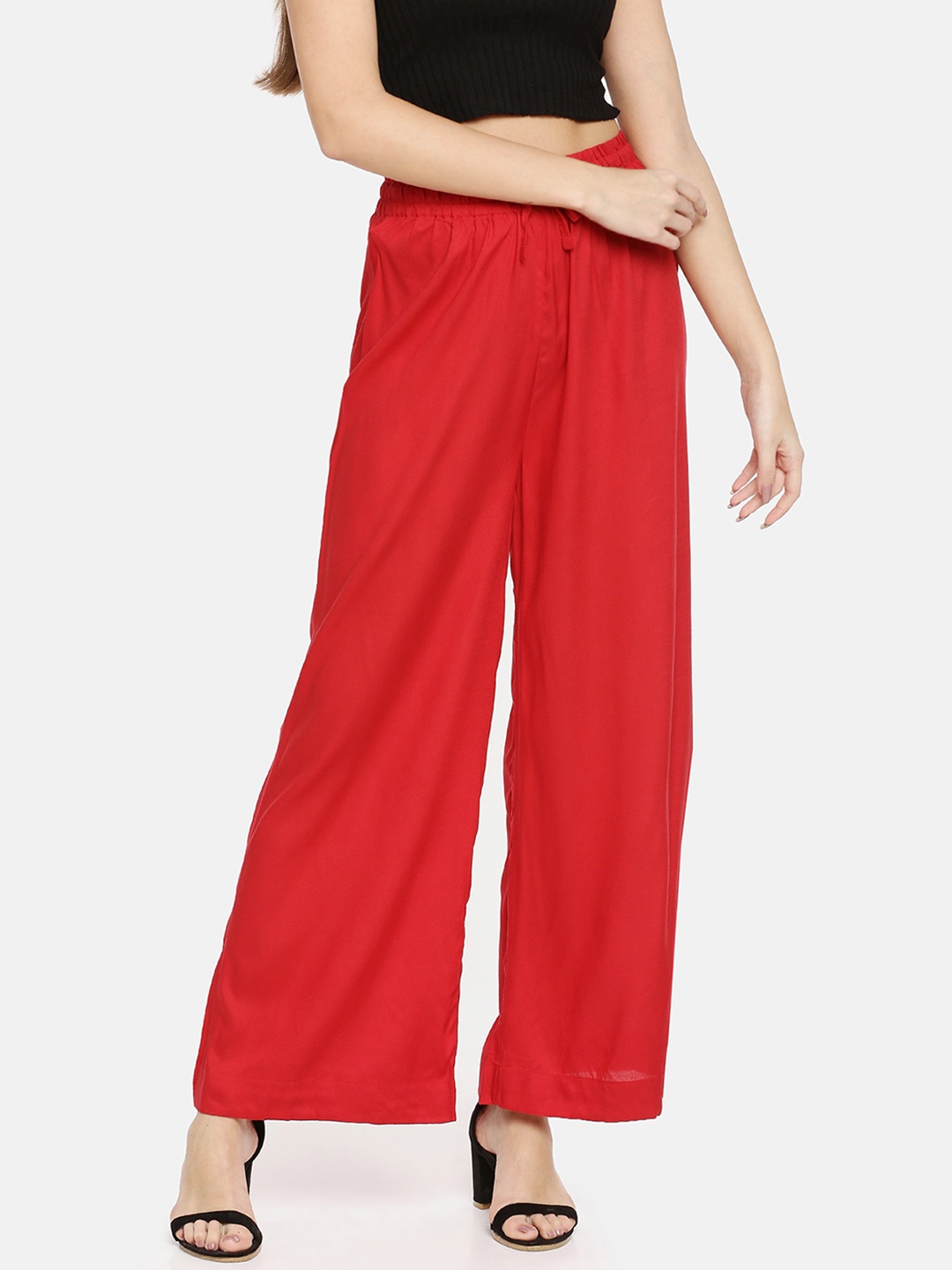 

TWIN BIRDS Women Red Solid Wide Leg Palazzos
