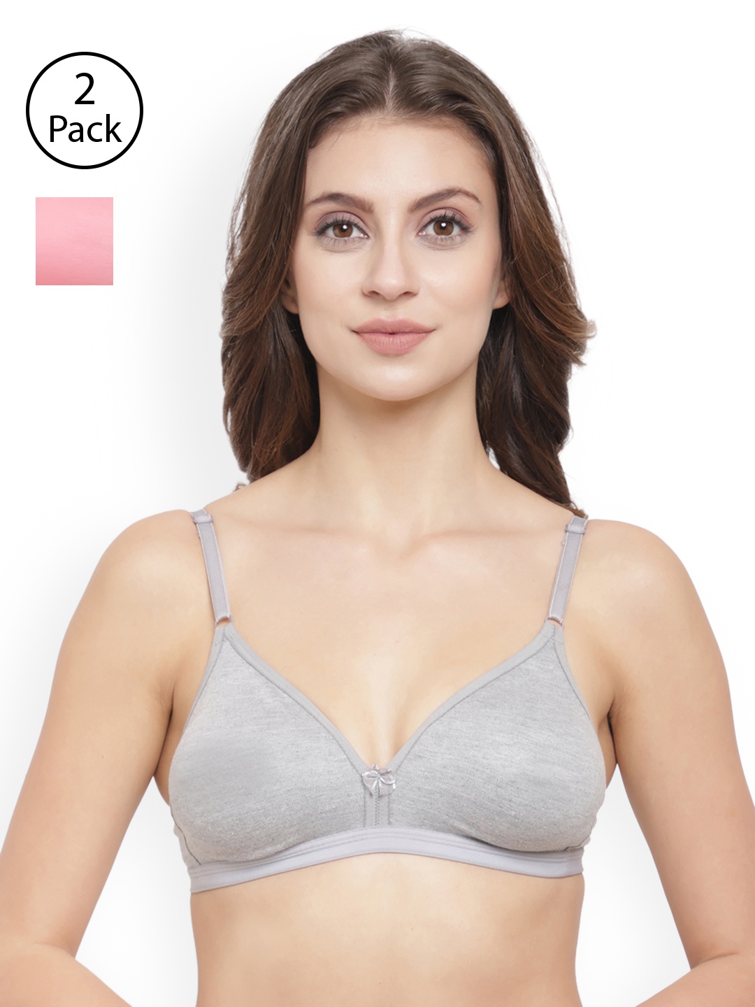 

Floret Pack of 2 Solid Non-Wired Lightly Padded T-shirt Bras T3058, Pink