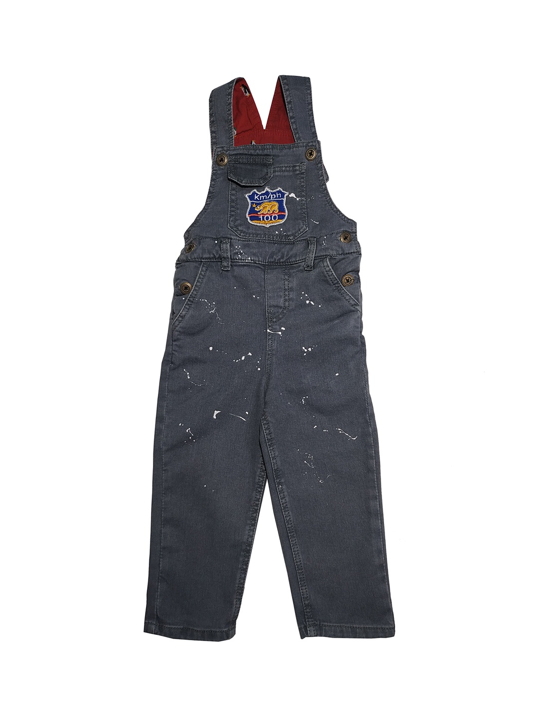 

KiddoPanti Boys Grey Denim Straight Legged Dungaree Pant With White Spry Spot