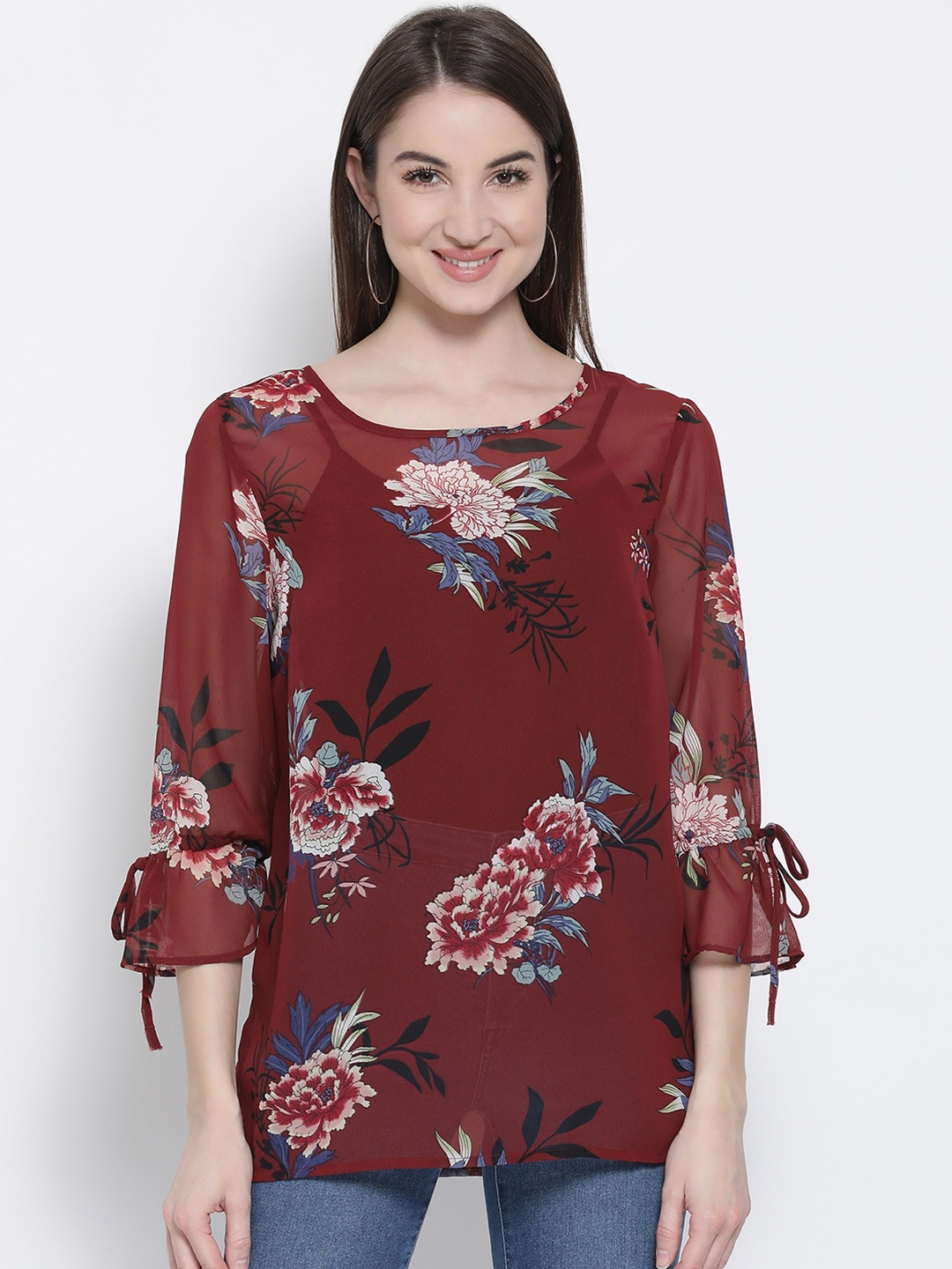 

Oxolloxo Women Maroon Floral Print Top