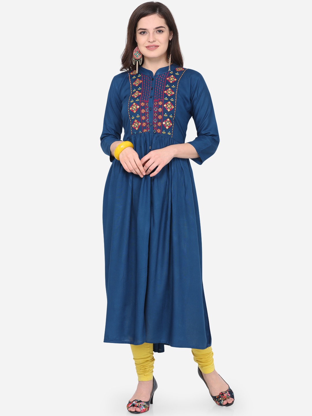 

Florence Women Blue Yoke Design A-Line Kurta