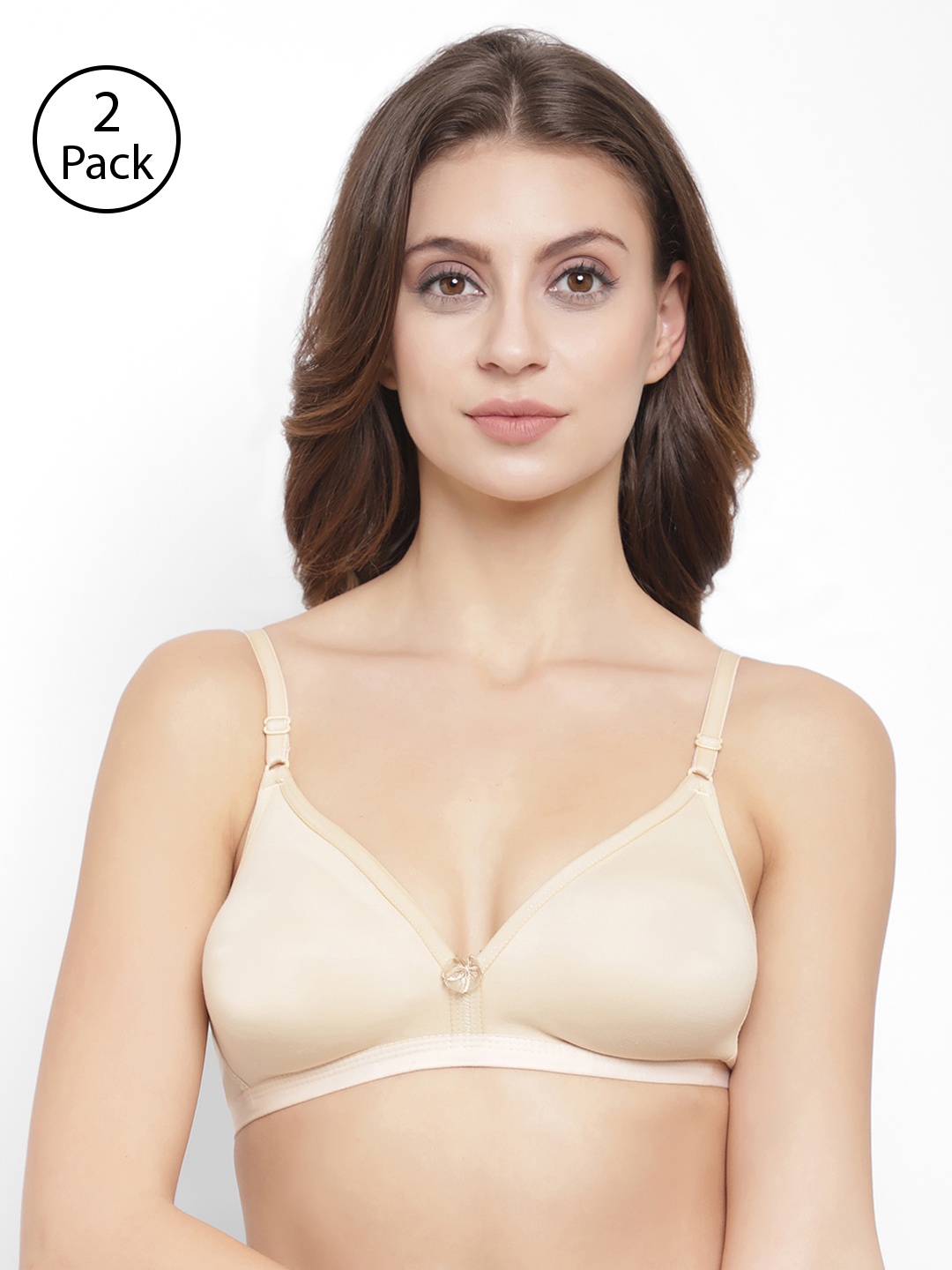 Floret Pack Of 2 Solid Non-Wired Non Padded T-shirt Bra T3058, Beige