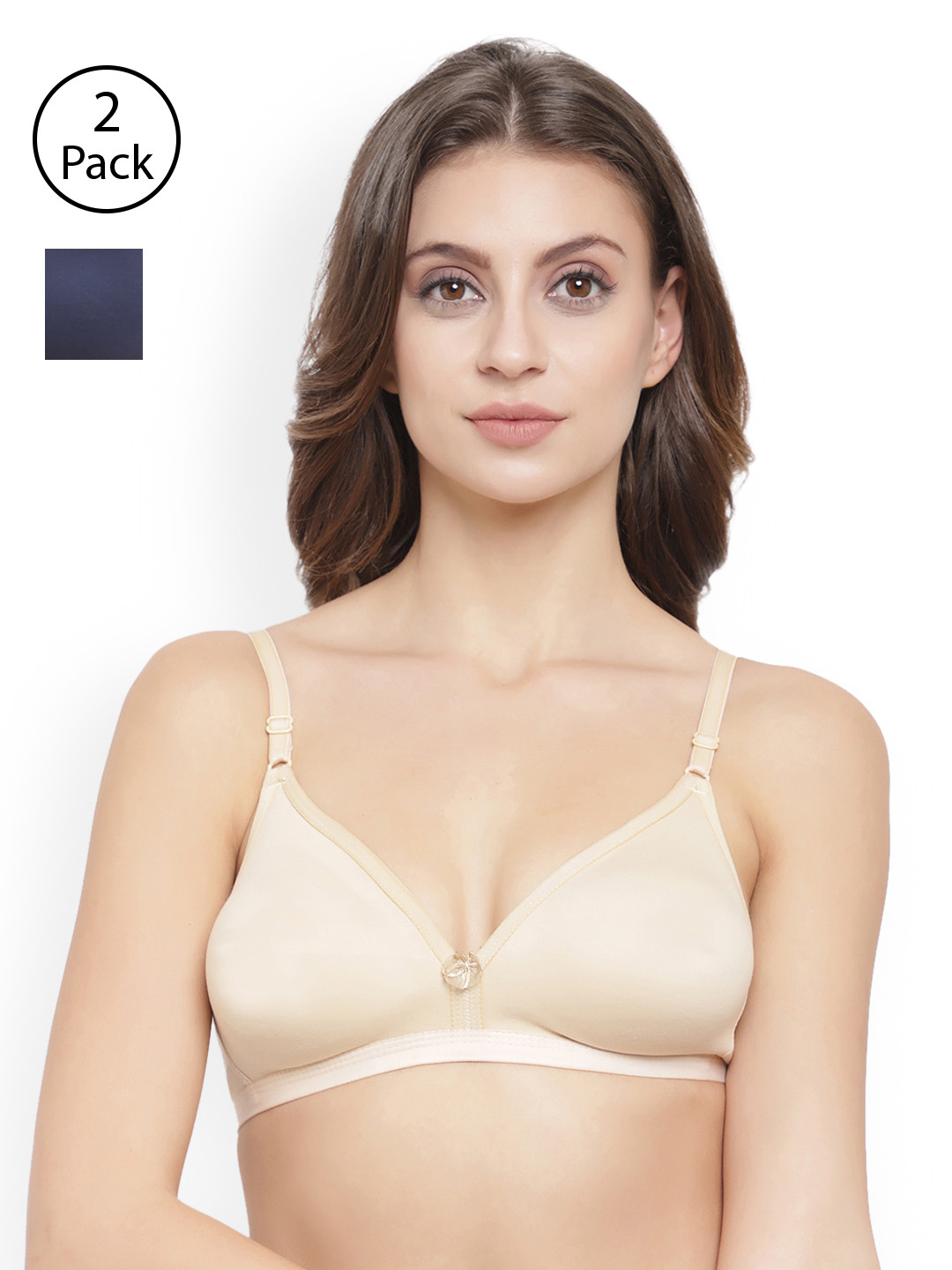 

Floret Pack of 2 Solid Non-Wired Non Padded T-shirt Bra T3058, Navy blue