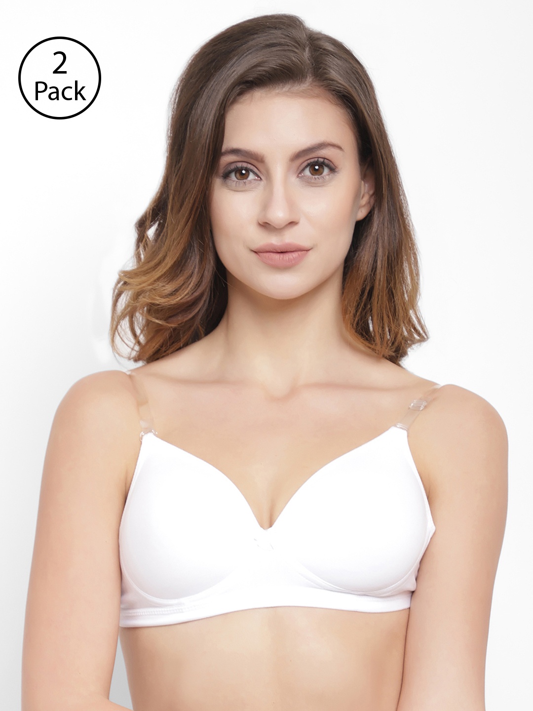 

Floret Pack Of 2 White Solid Non-Wired Lightly Padded T-shirt Bra T3029