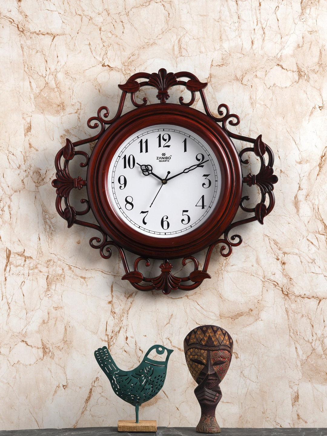 

ZANIBO Red & White Floral Solid 44 cm Analogue Wall Clock