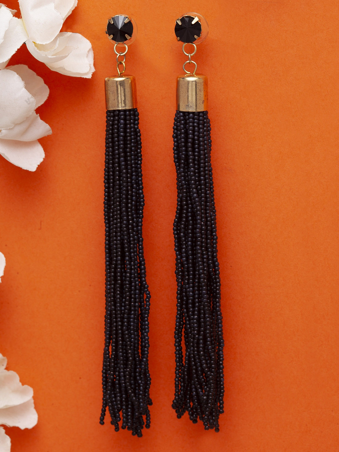 

Moedbuille Black & Gold-Toned Handcrafted Contemporary Drop Earrings