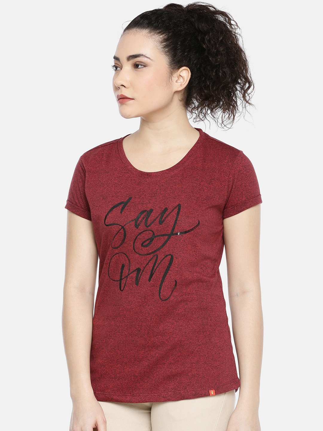 

GOLDSTROMS Women Maroon & Black Printed Round Neck T-shirt