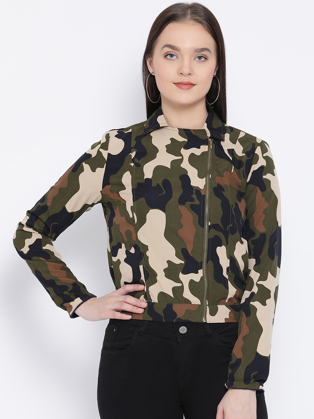 

Oxolloxo Women Khaki Printed Padded Jacket