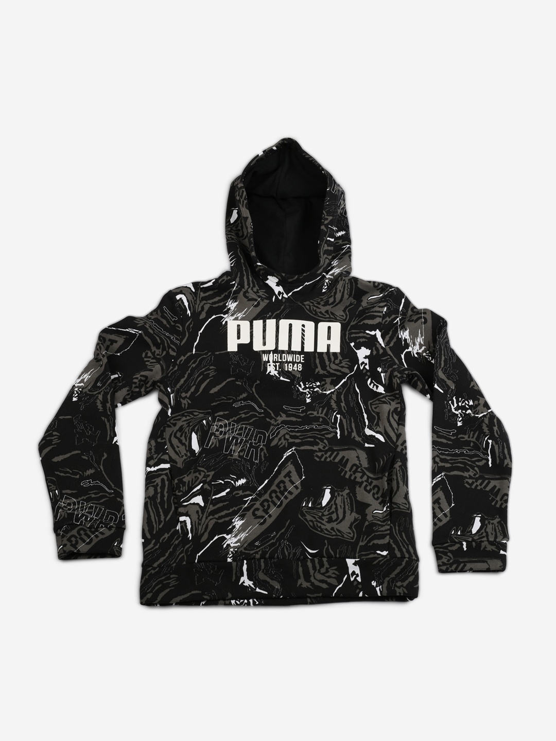 

Puma Boys Black Printed Hooded Alpha AOP Hoody FL B Sweatshirt
