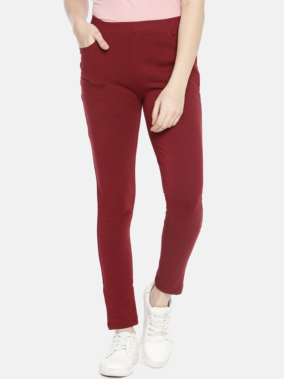 

GOLDSTROMS Women Maroon Solid Slim-Fit Denim Jeggings