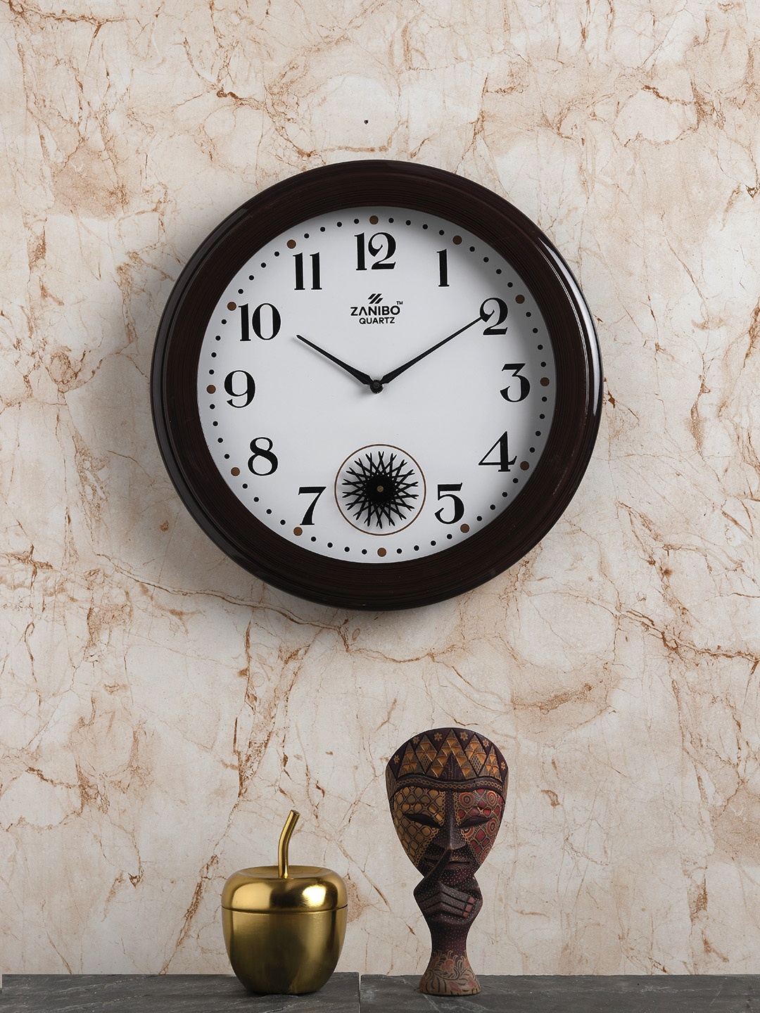 

ZANIBO Brown & White Round Solid 38 x 38 CM Analogue Wall Clock