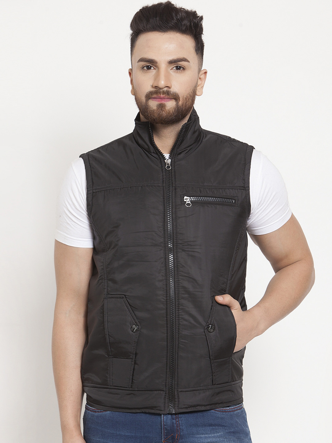 

VOXATI Men Black Solid Padded Jacket