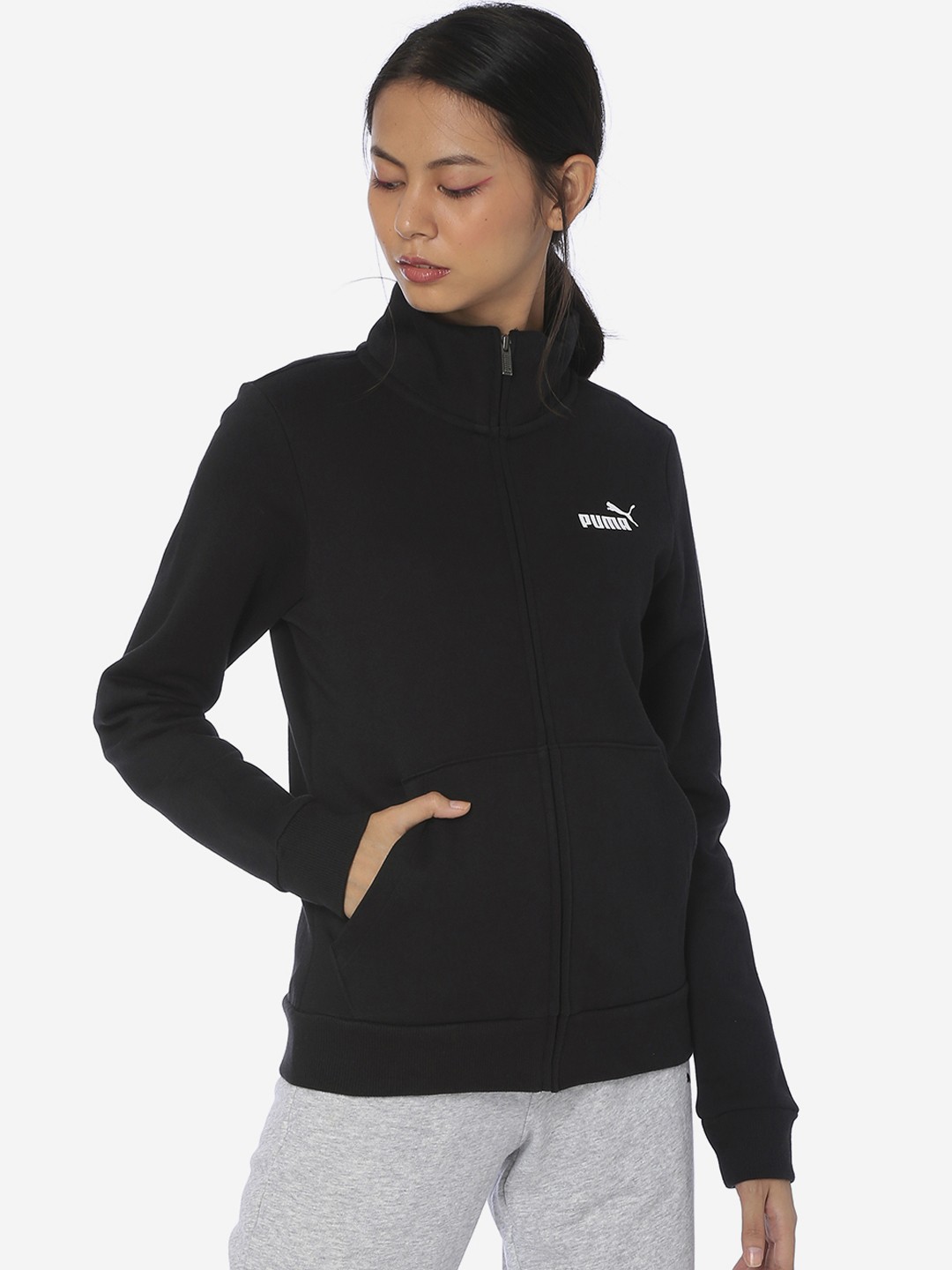 

Puma Women Black Solid Essentials Fleece Track Jacket