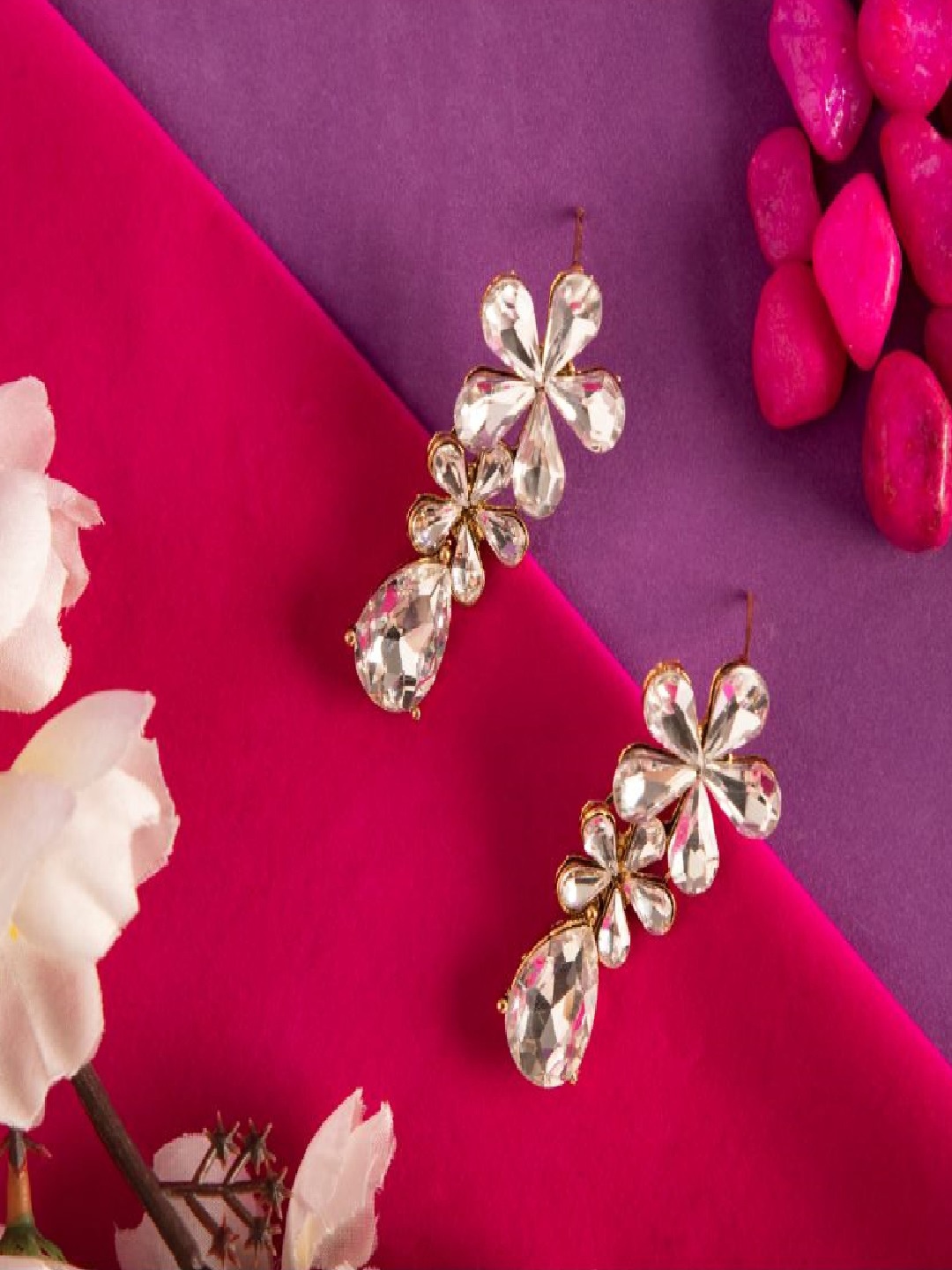 ANIKAS CREATION Gold-Plated Floral Drop Earrings