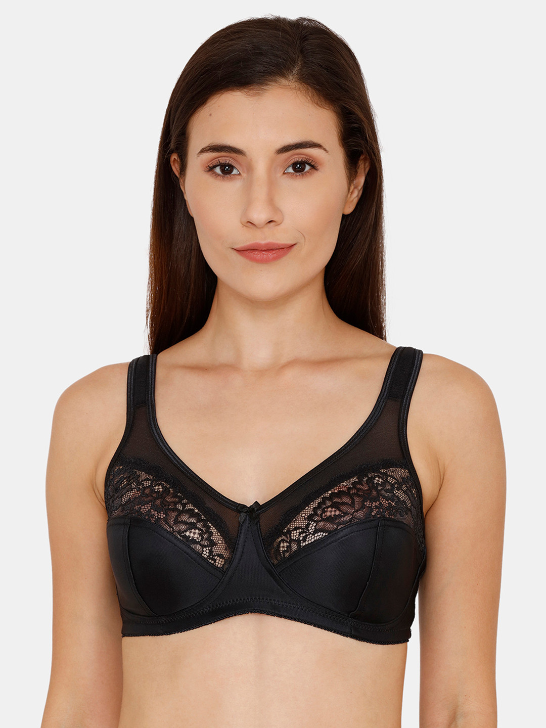 

Zivame Black & Black Lace Non-Wired Non Padded Everyday Bra