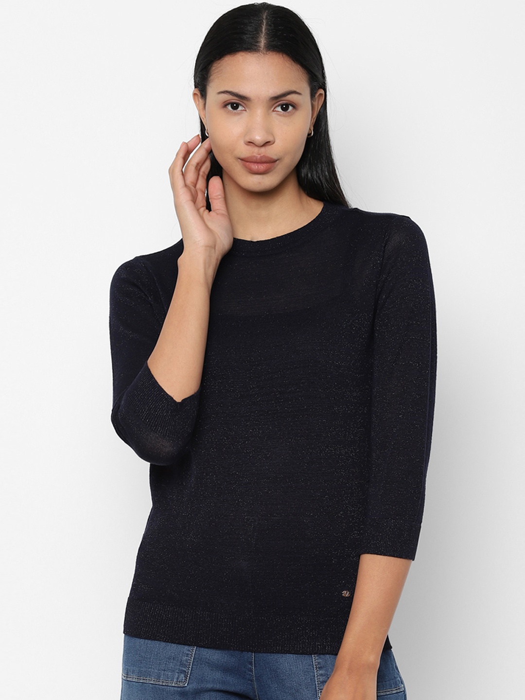 

Allen Solly Woman Navy Blue Solid Fitted Top