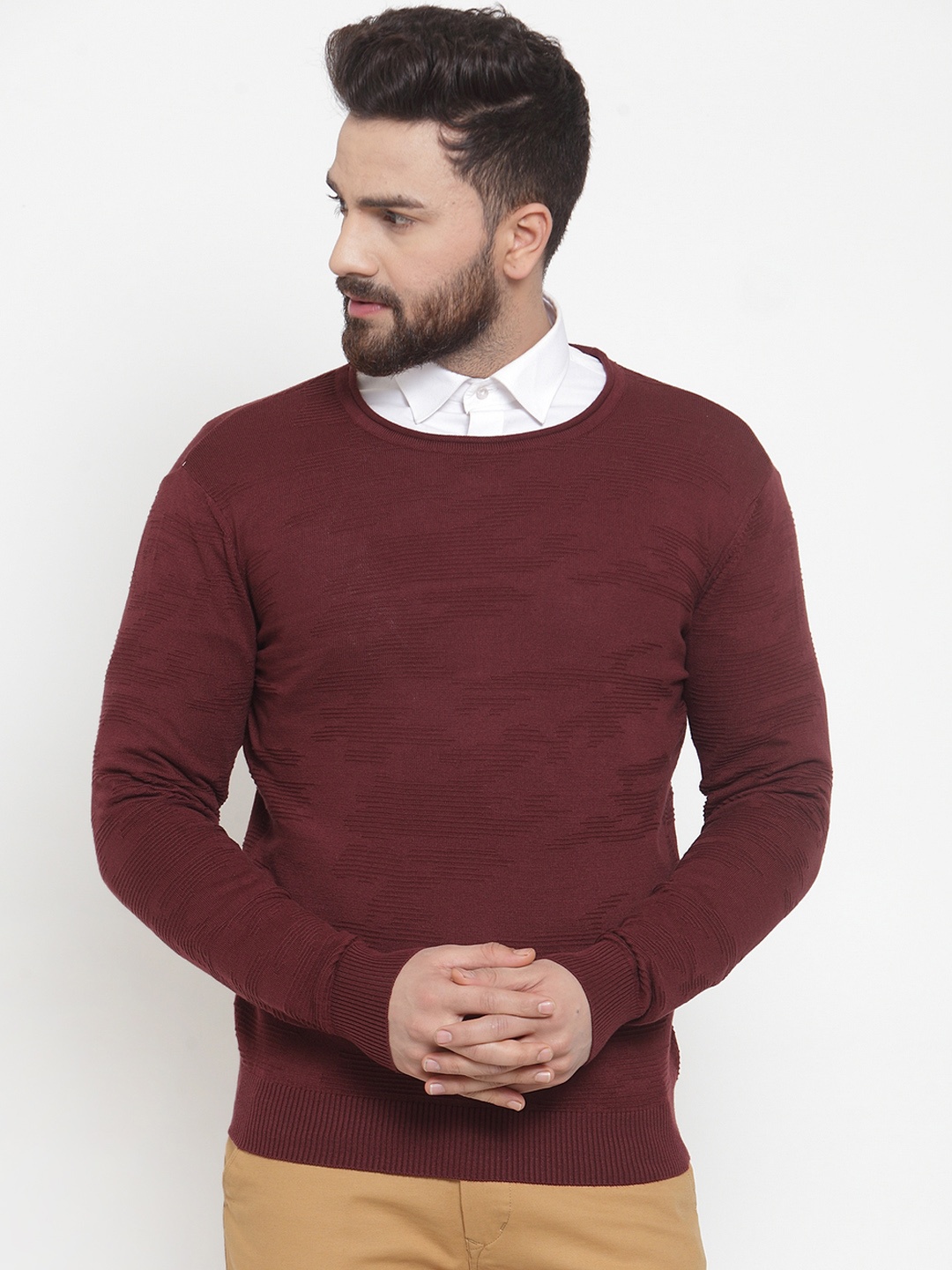 

ARMISTO Men Maroon Self Design Lightweight Pullover Sweater