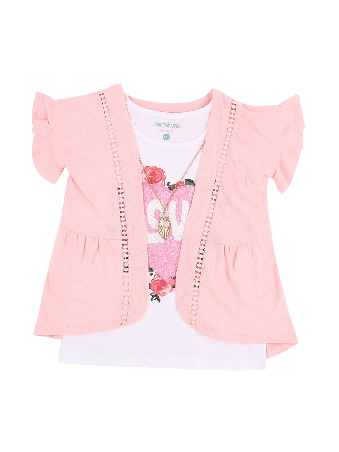 

Pantaloons Junior Girls White Printed Round Neck Pure Cotton T-shirt