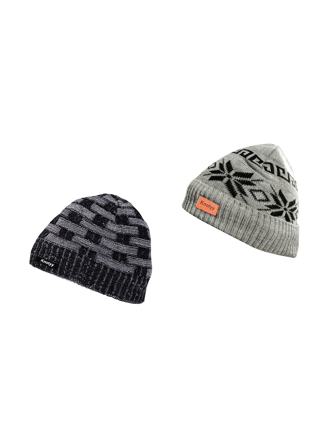 

Knotyy Men Pack Of 2 Multicoloured Self Design Woolen Beanie, Multi