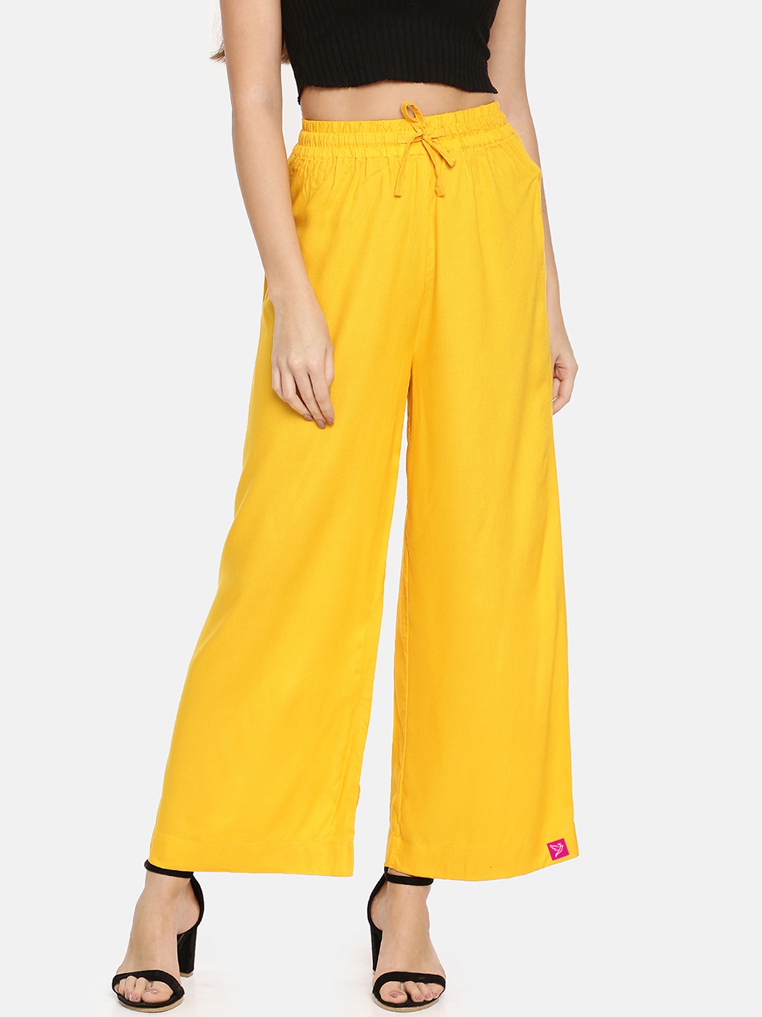 TWIN BIRDS Women Yellow Solid Wide Leg Palazzos