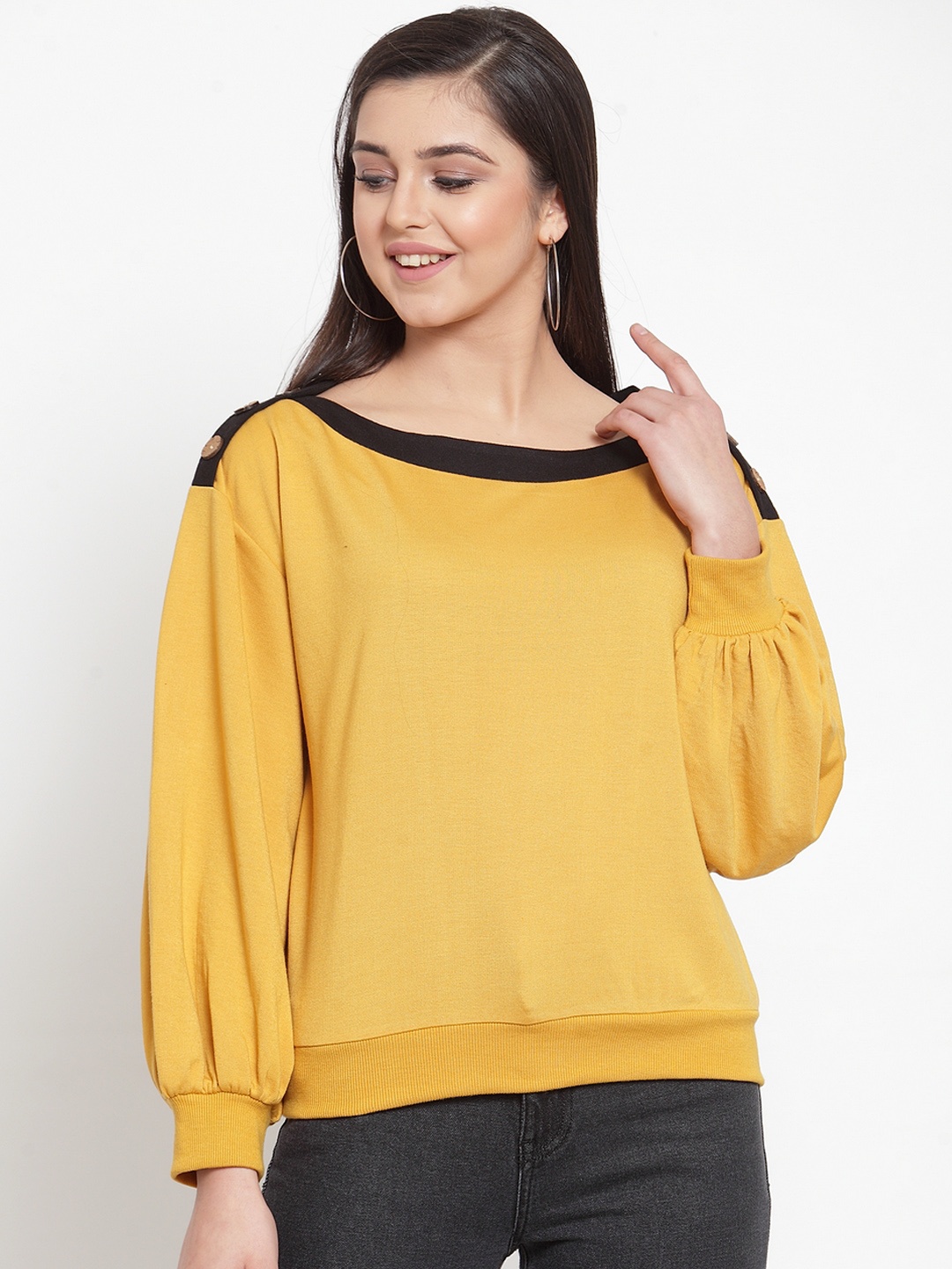 

KASSUALLY Women Yellow Solid Sweatshirt