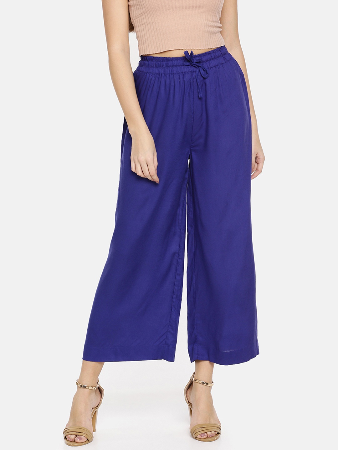 

TWIN BIRDS Women Blue Solid Wide Leg Palazzos