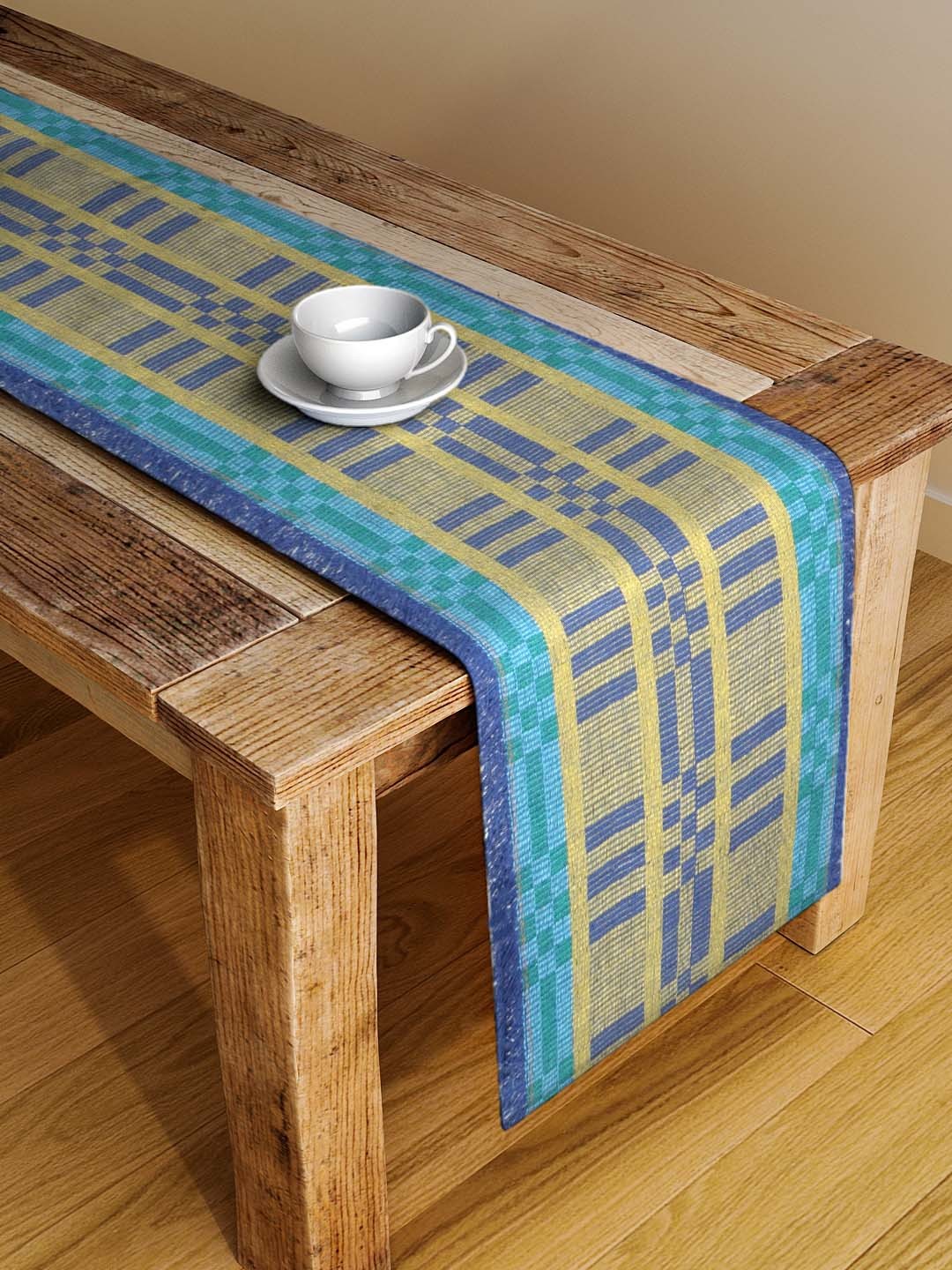 

KLOTTHE Blue & Yellow Printed Hand-Tufted Pure Cotton Table Runner