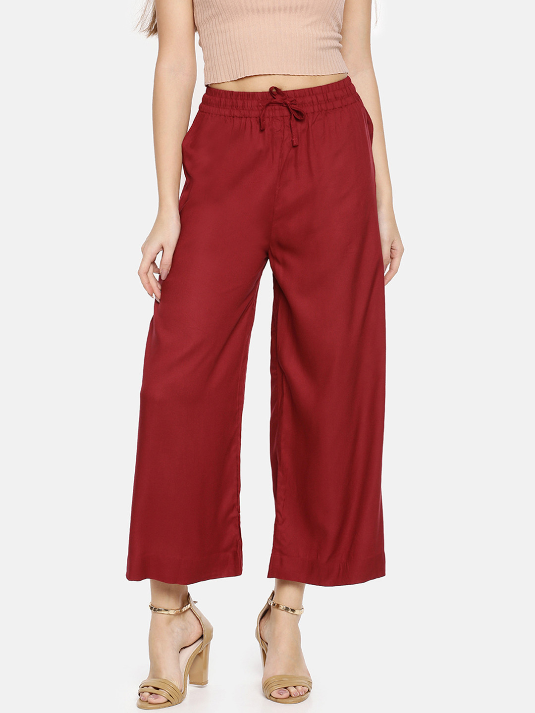 

TWIN BIRDS Women Maroon Solid Wide Leg Palazzos