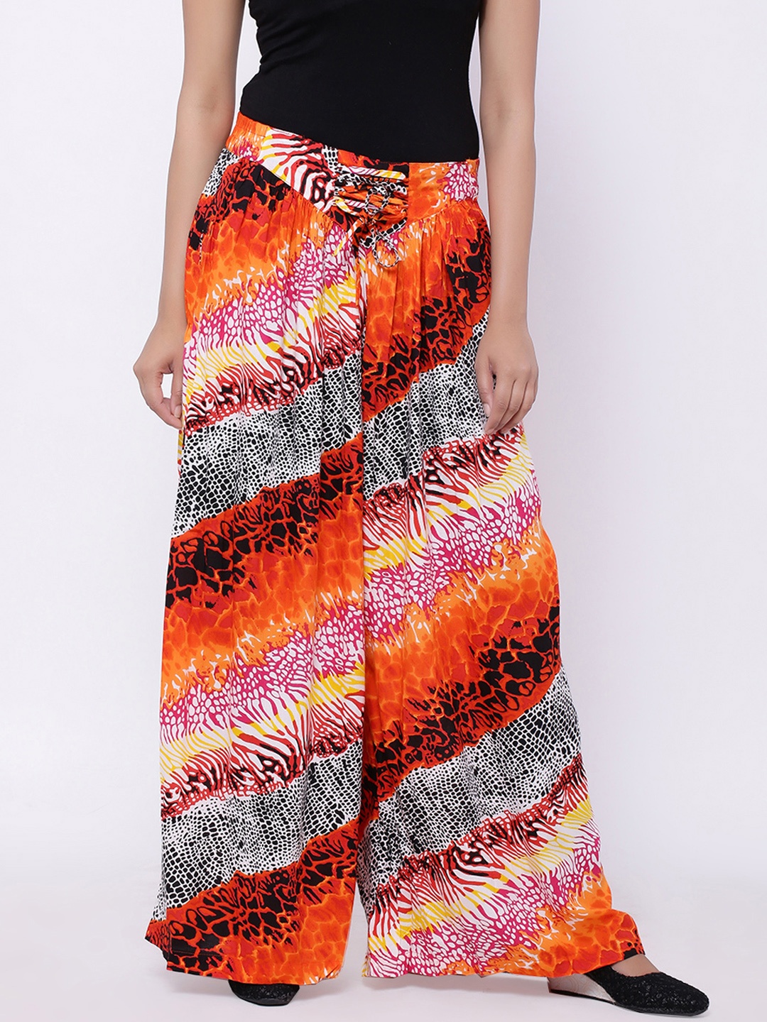 

SOUNDARYA Women Orange & Grey Printed Flared Palazzos