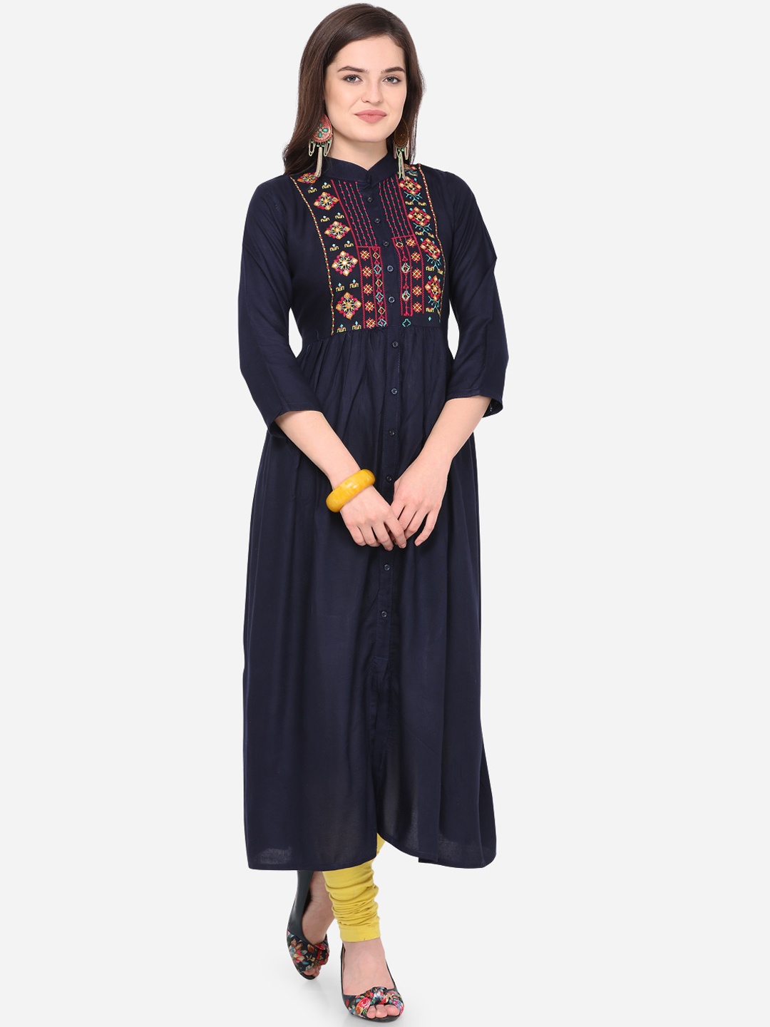 

Florence Women Navy Blue Yoke Design A-Line Kurta