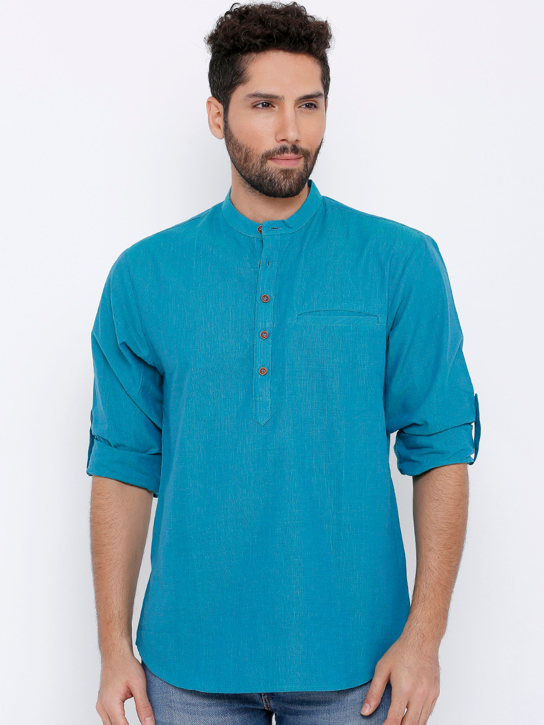 

SALWAR STUDIO Men Blue Solid Straight Kurta