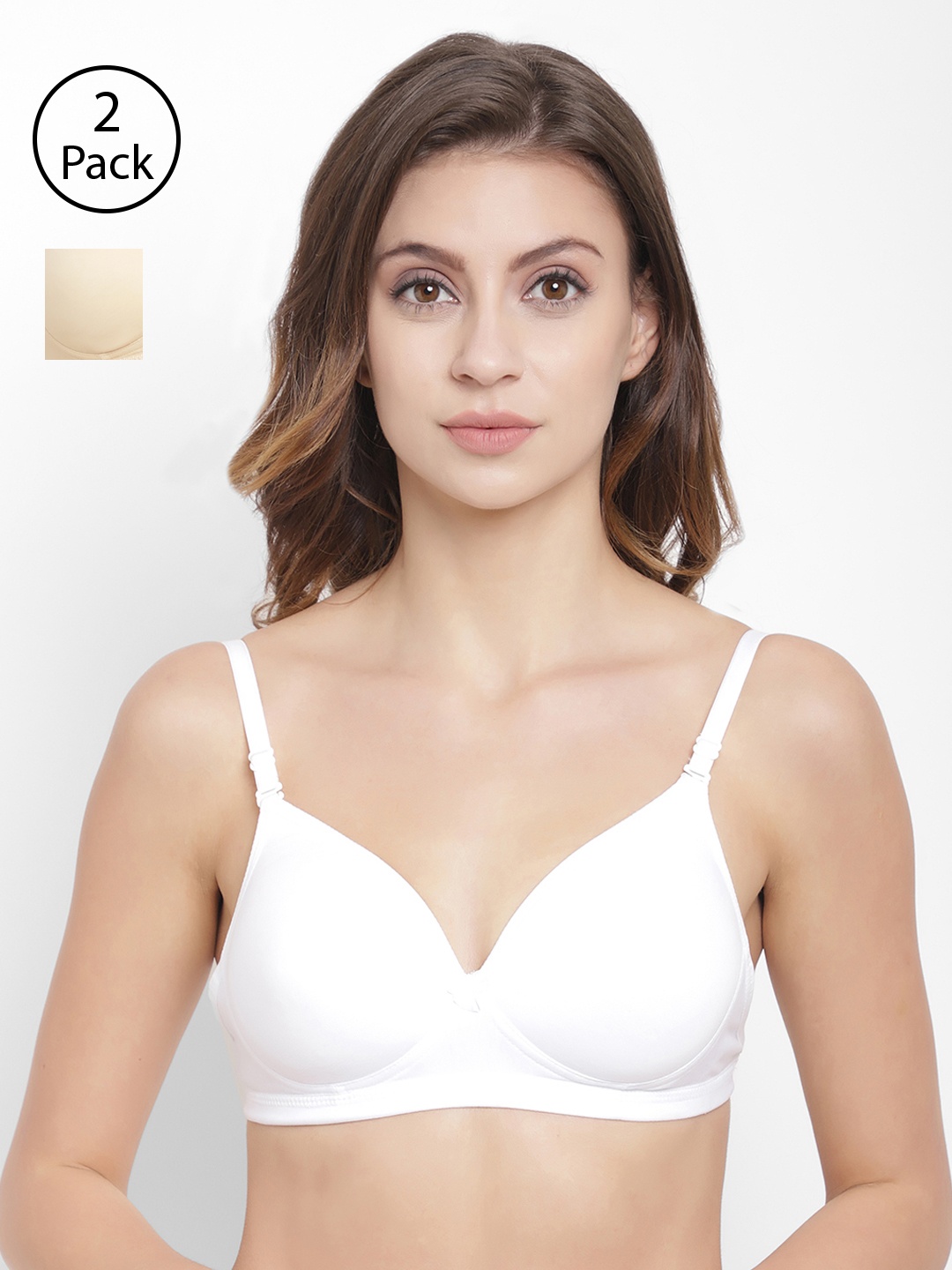 

Floret Pack Of 2 Solid Non-Wired Lightly Padded T-shirt Bra T3029, White