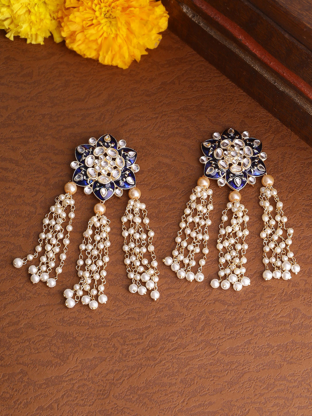 

Shoshaa Blue & Gold-Plated Contemporary Drop Earrings
