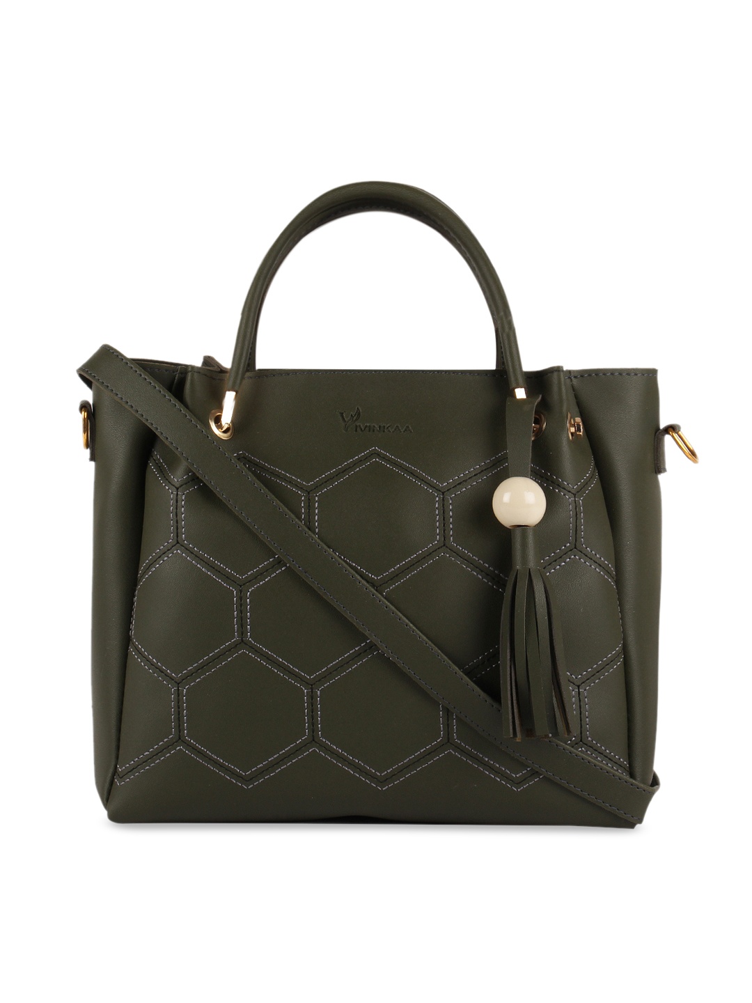 

Vivinkaa Olive Green Self Design Handheld Bag