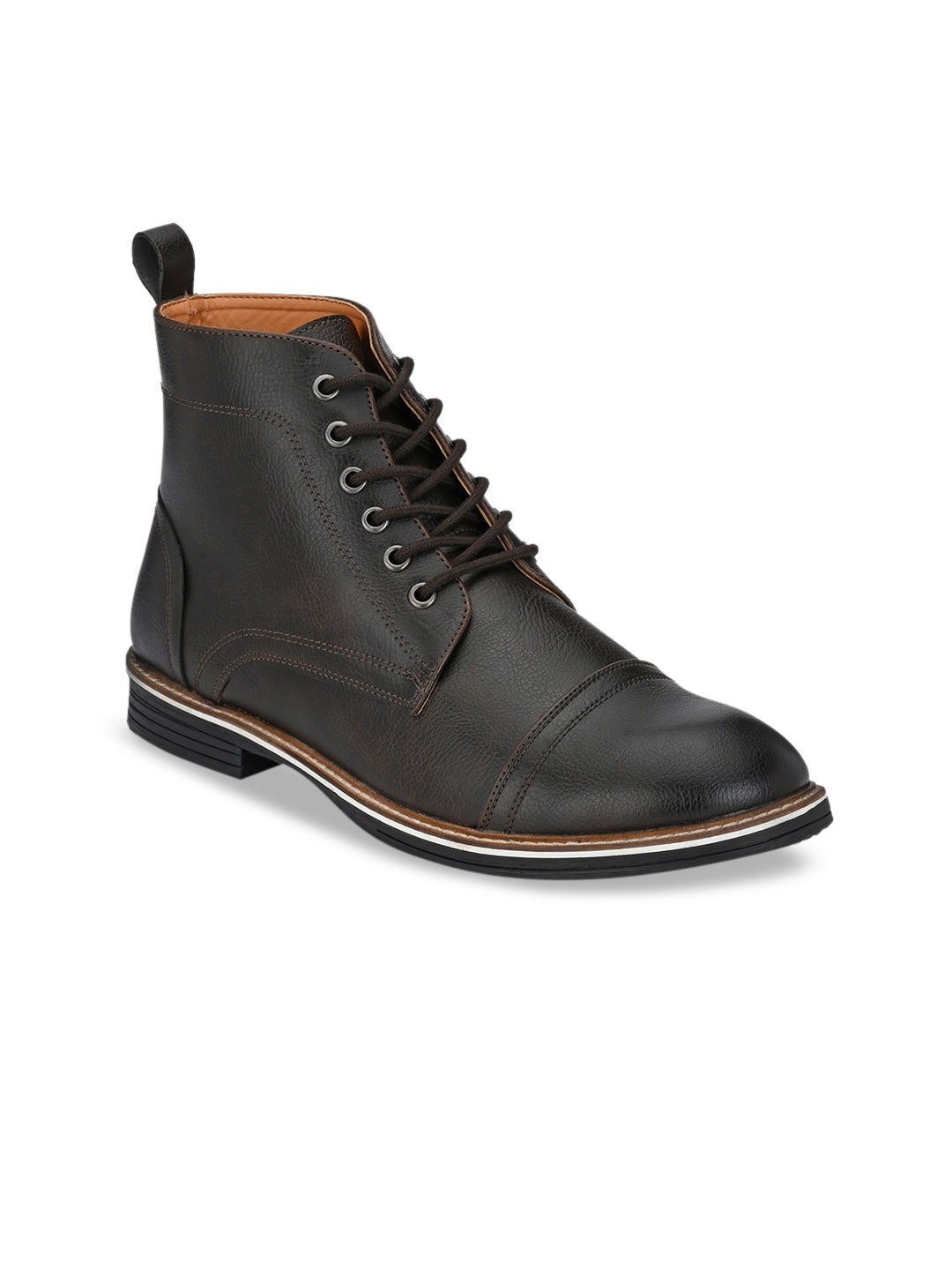 

SHENCES Men Brown Solid Synthetic Leather Lightweight High-Top Flat Boots