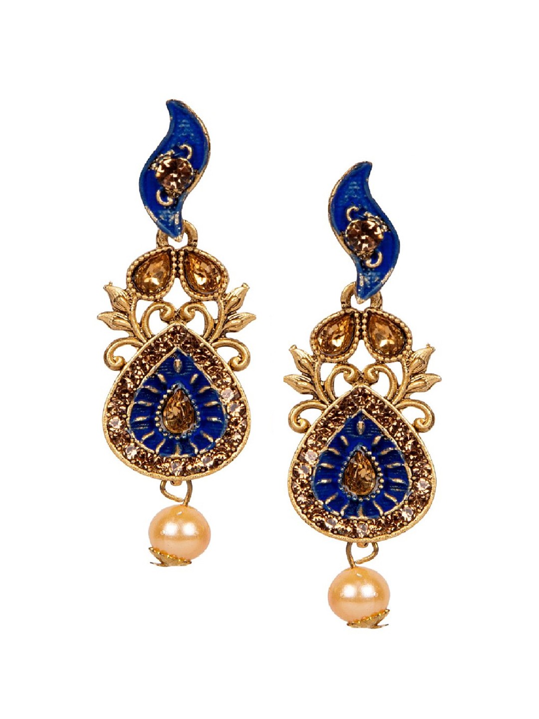 

ANIKAS CREATION Navy Blue & Gold-Plated Teardrop Shaped Drop Earrings
