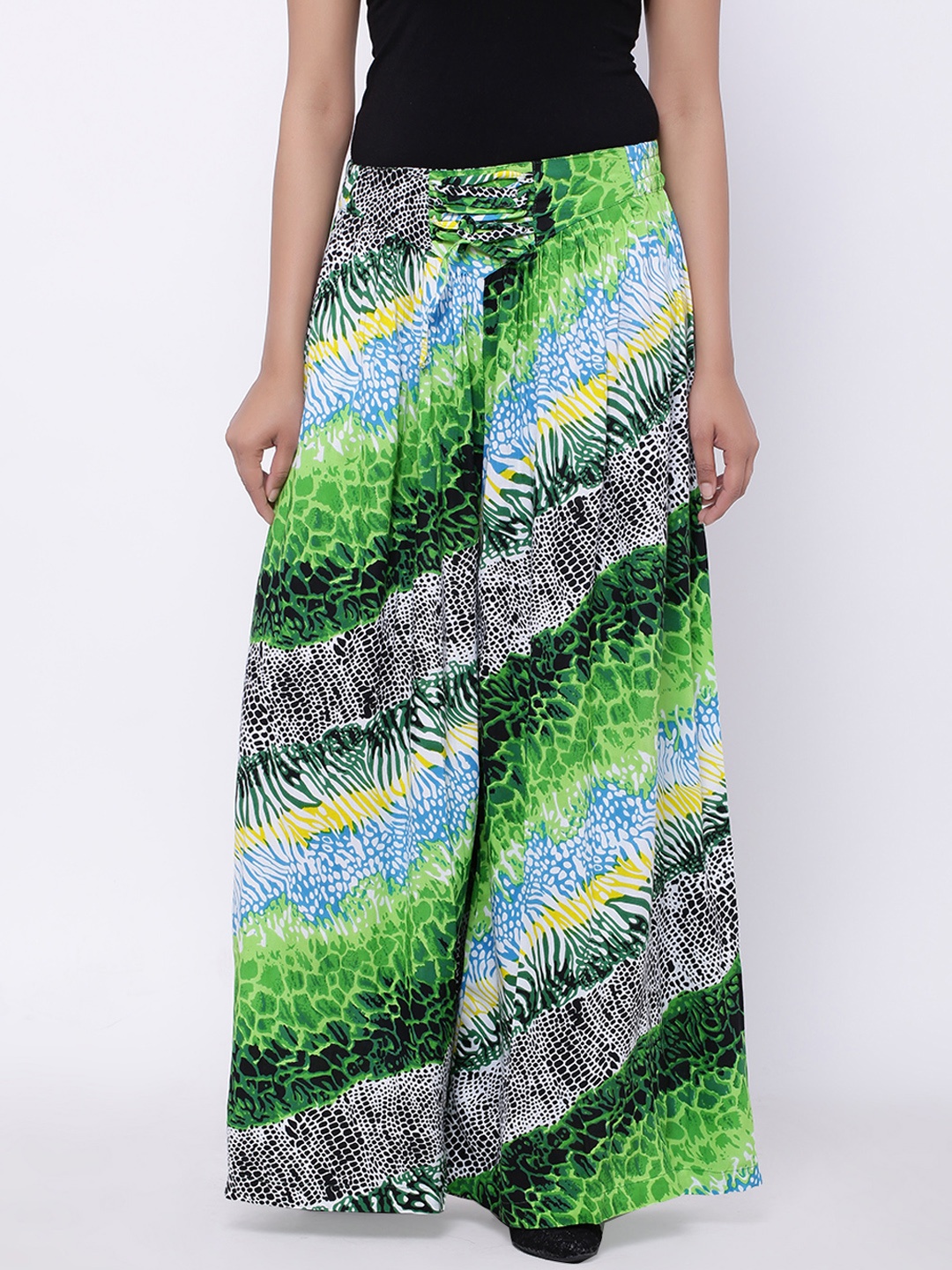 

SOUNDARYA Women Green & Blue Printed Flared Palazzos