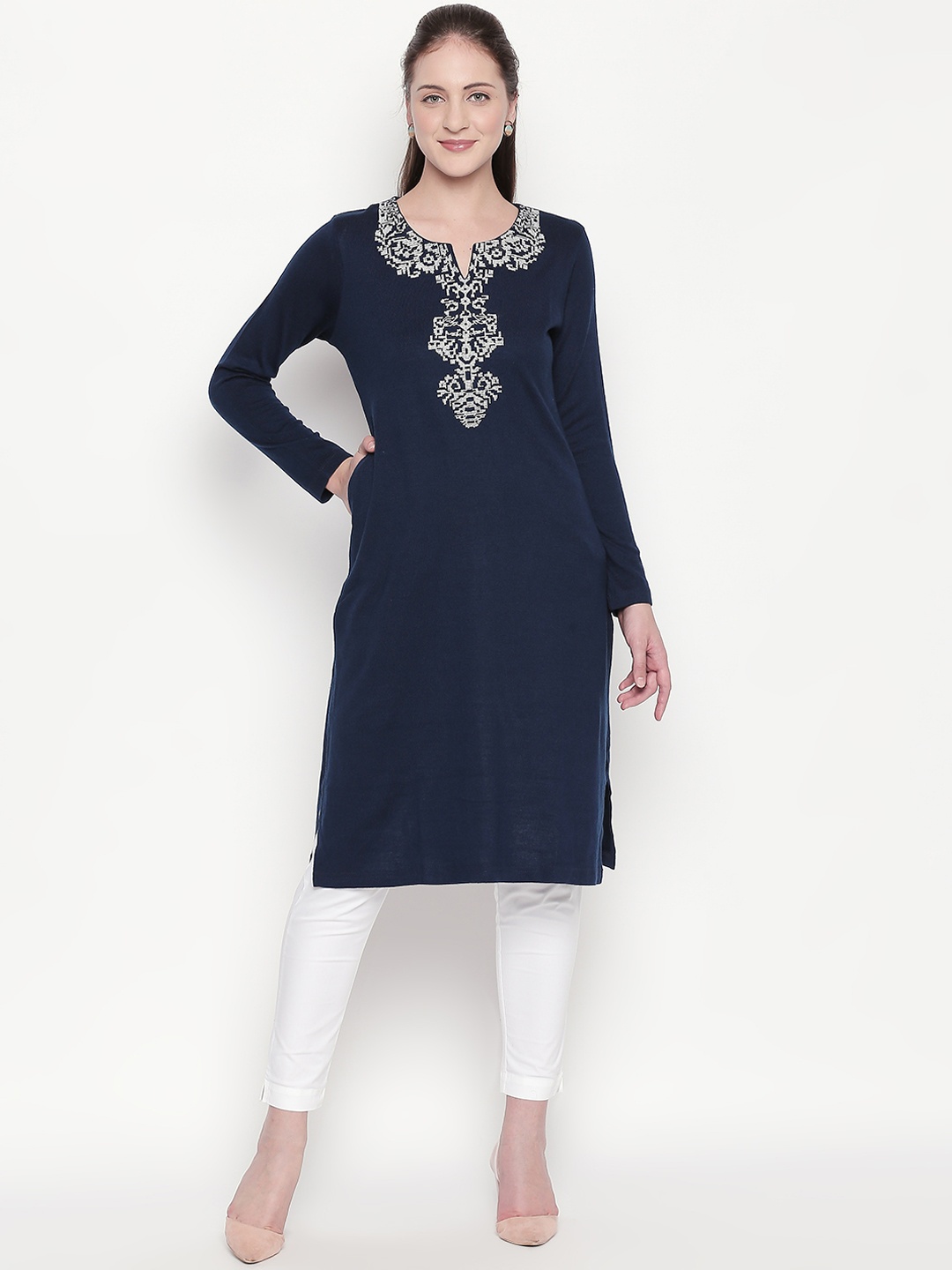 

RANGMANCH BY PANTALOONS Women Blue Printed Straight Kurta