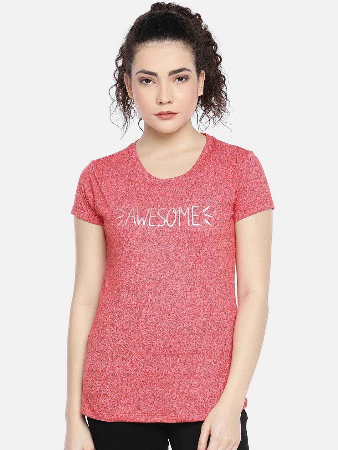 

GOLDSTROMS Women Red & Grey Printed Round Neck T-shirt