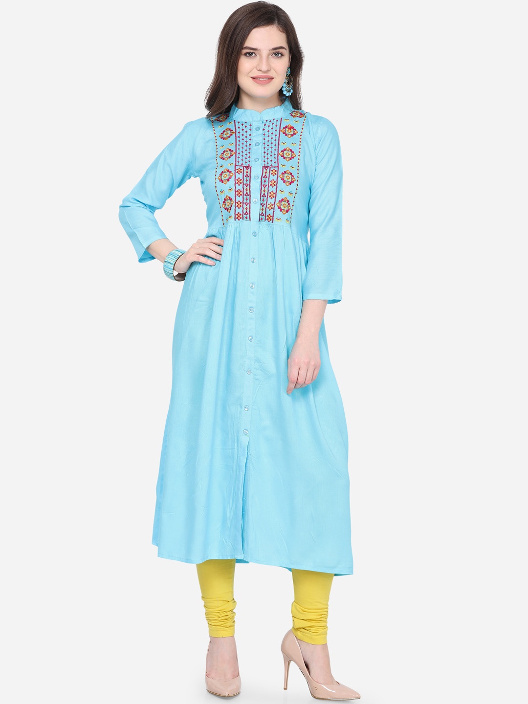 

Florence Women Turquoise Blue Yoke Design A-Line Kurta