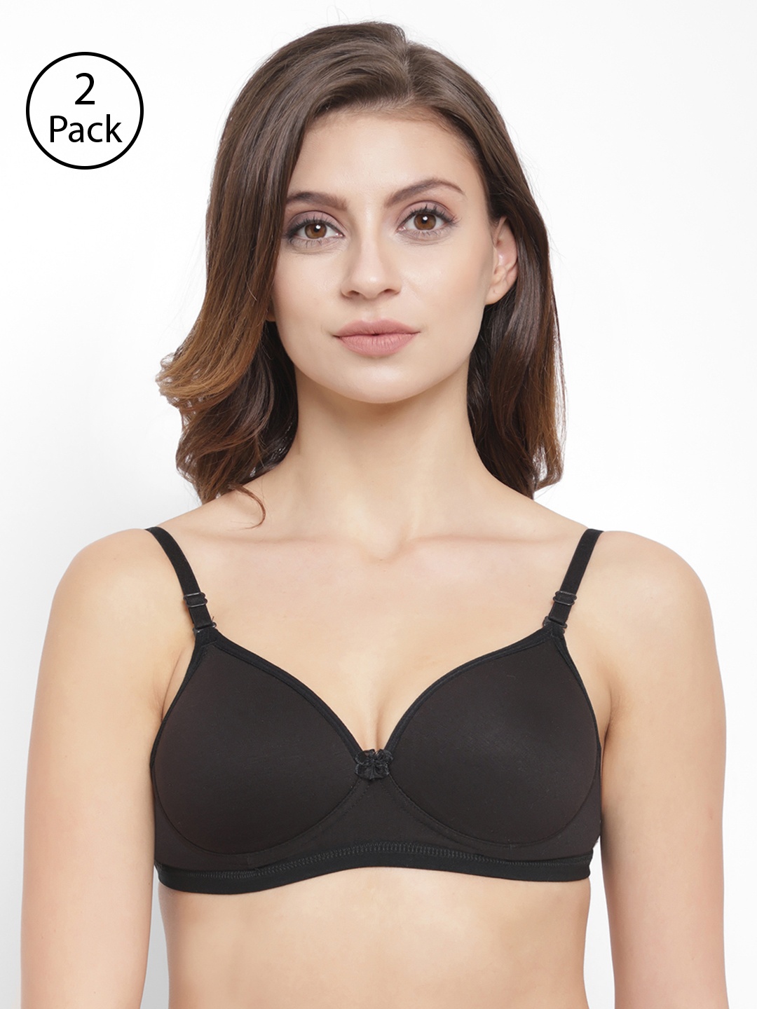 

Floret Pack Of 2 Black Solid Non-Wired Lightly Padded T-shirt Bra T3029