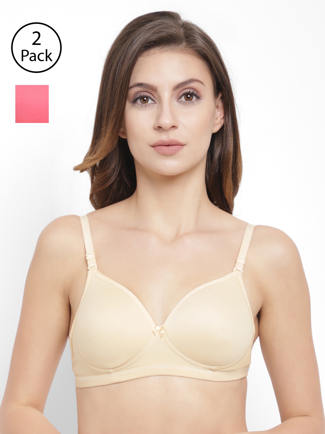 

Floret Pack Of 2 Solid Non-Wired Lightly Padded T-shirt Bra T3029, Beige