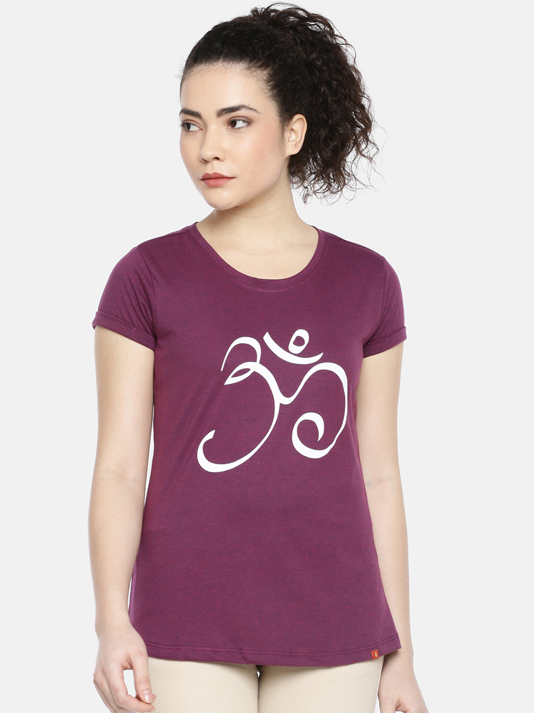 

GOLDSTROMS Women Burgundy Printed Round Neck T-shirt