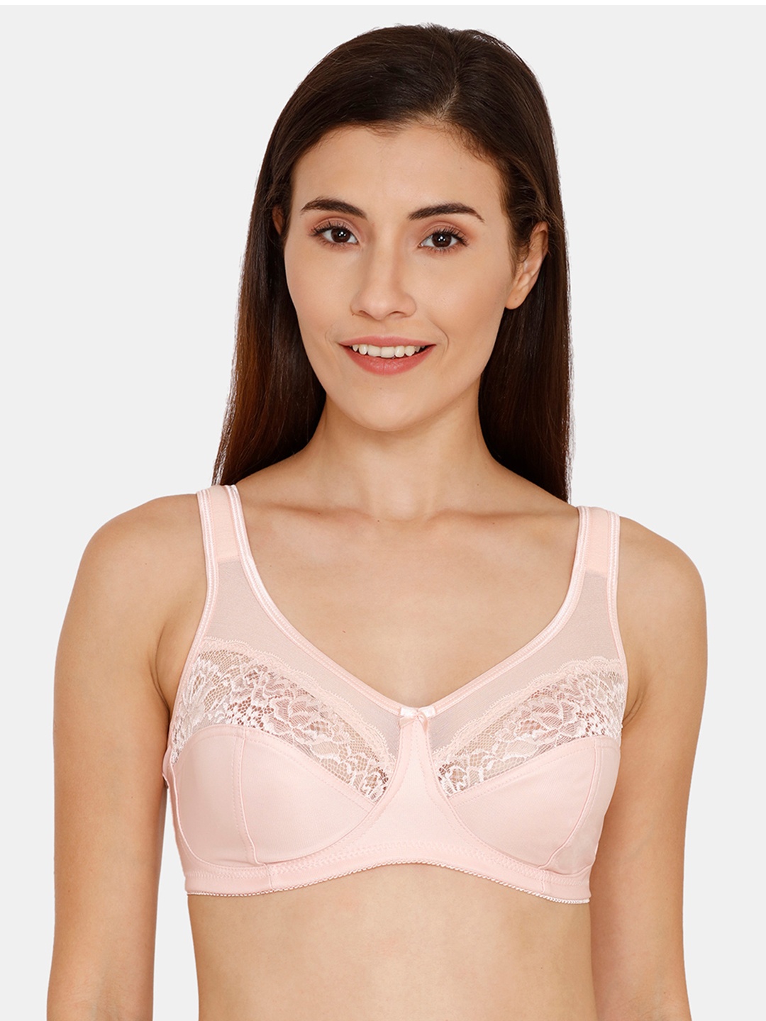 

Zivame Pink & Pink Lace Non-Wired Non Padded Everyday Bra